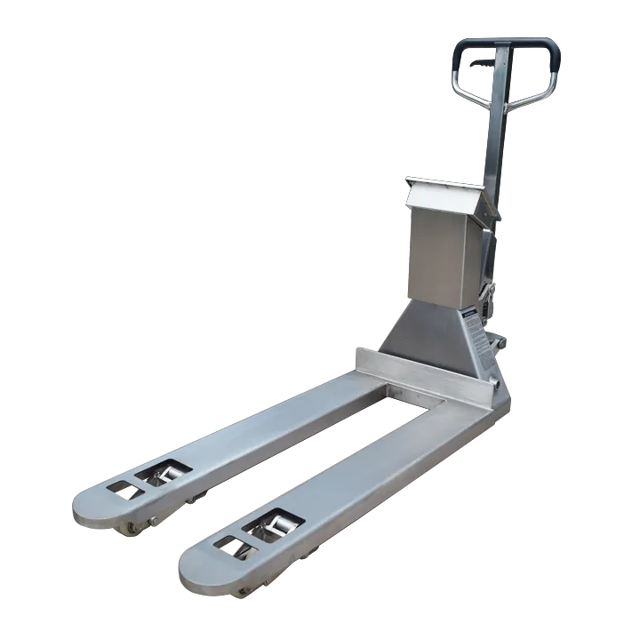 Rear view of the Baxtran TP410 Stainless Steel Mobile Pallet Truck Scales